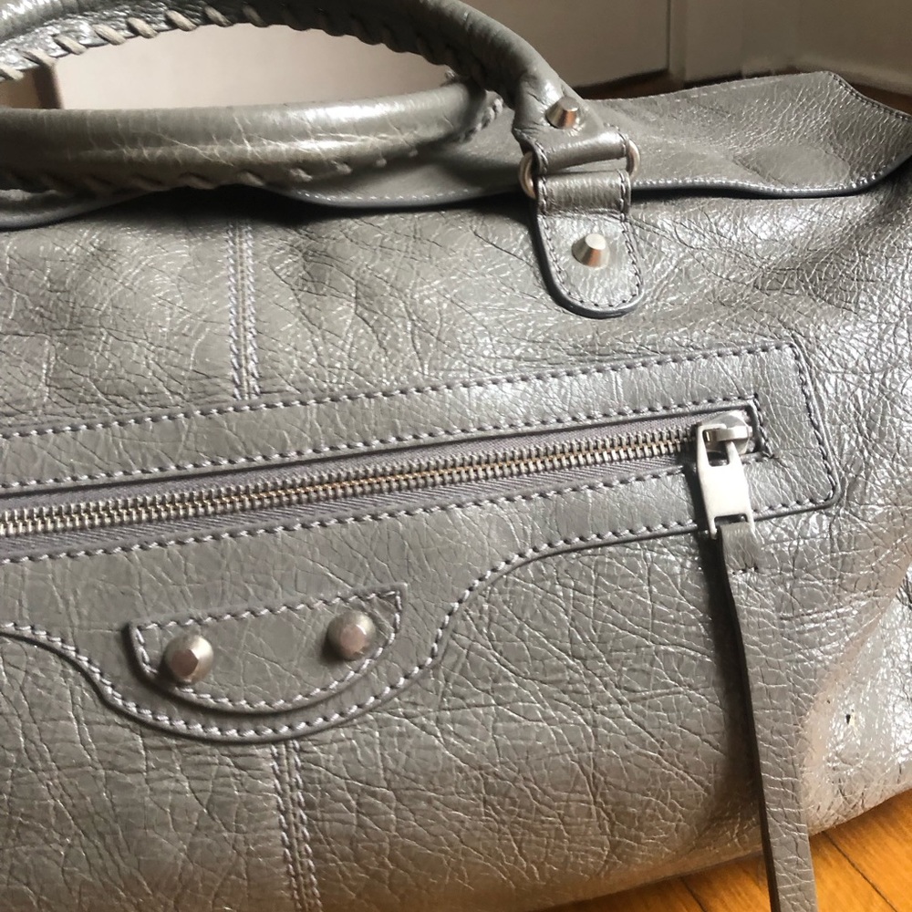 Balenciaga Grey Leather Motocross Duffle Bag - Picture 8 of 9